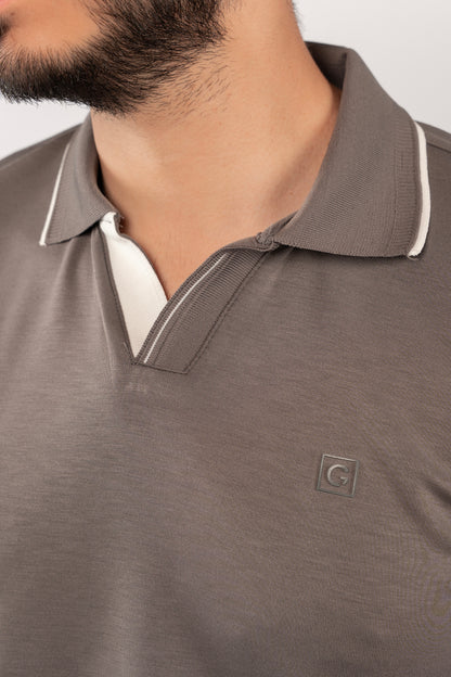 GREY CASUAL VNECK POLO