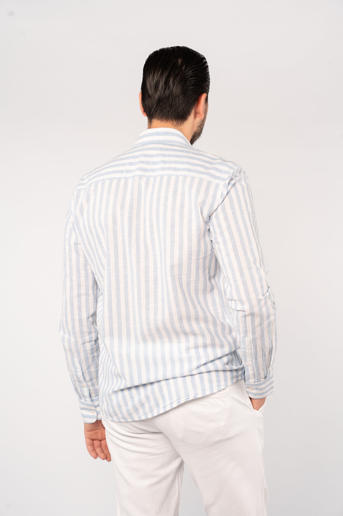 WHITE BLUE LINE LINEN SHIRT