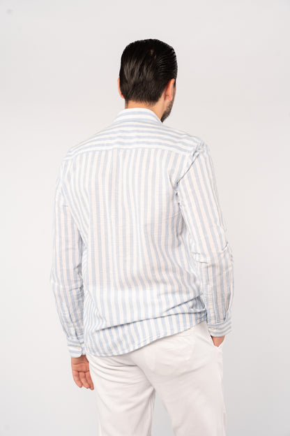 WHITE BLUE LINE LINEN SHIRT