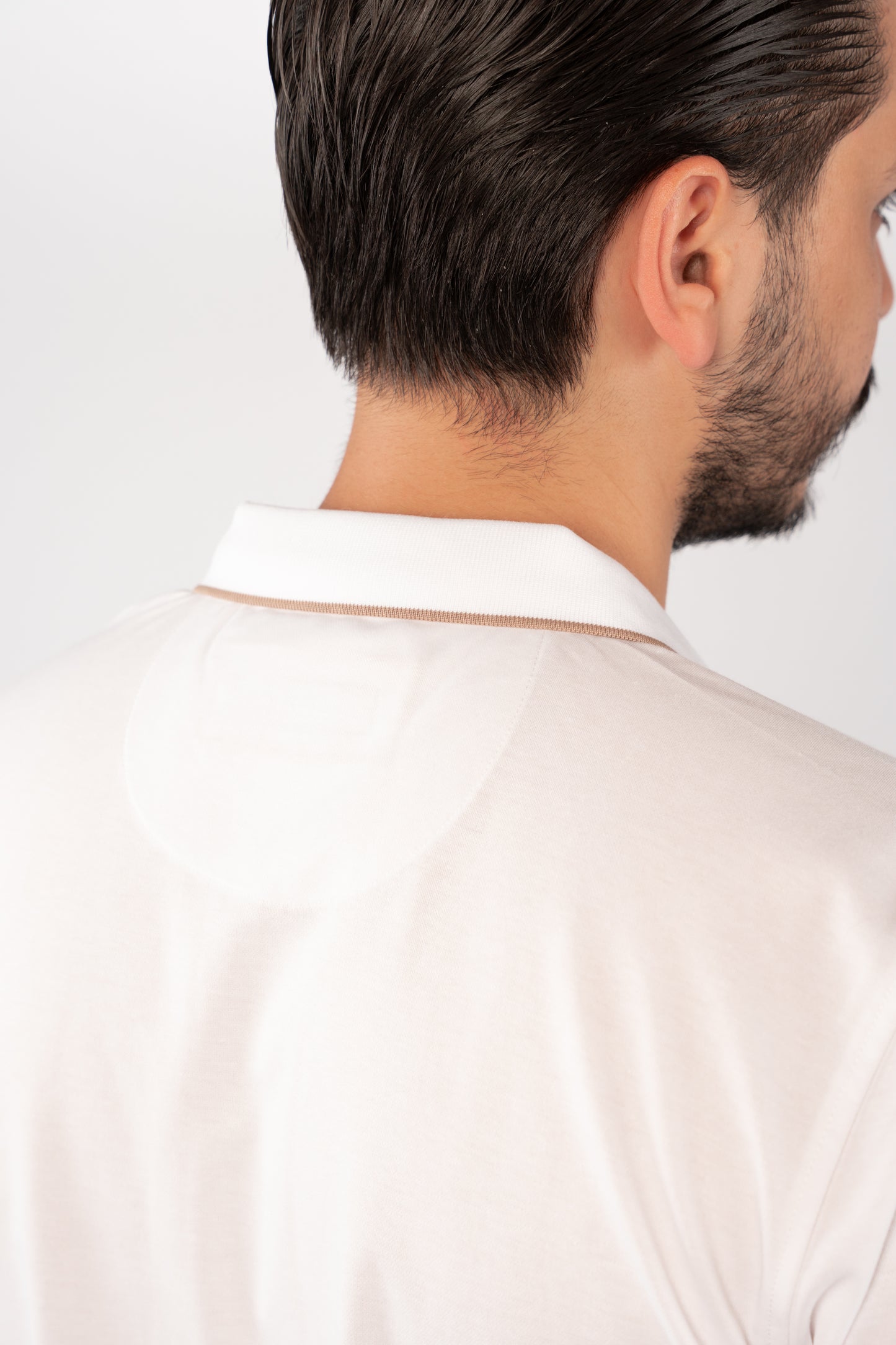 WHITE BEIGE LINE ZIPPER MERCERIZED POLO