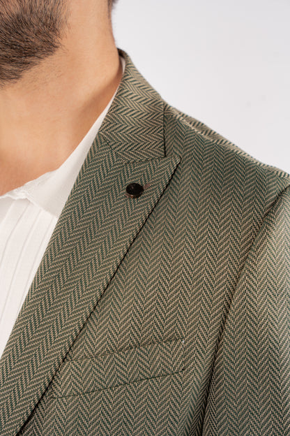 OLIVE ZIGZAG TEXTURE BLAZER