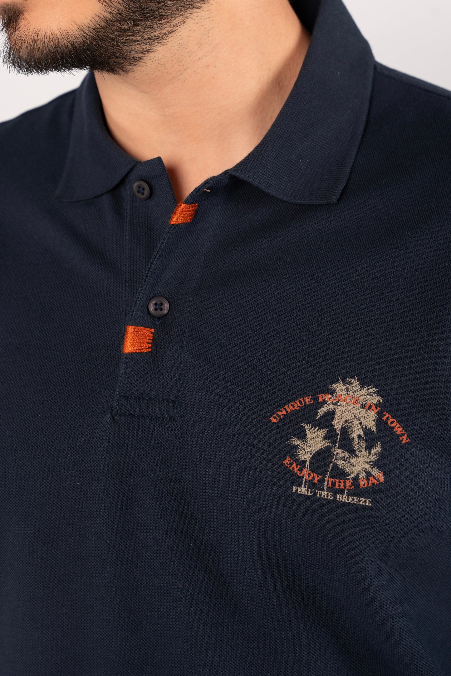NAVY MINIMAL PALM POLO