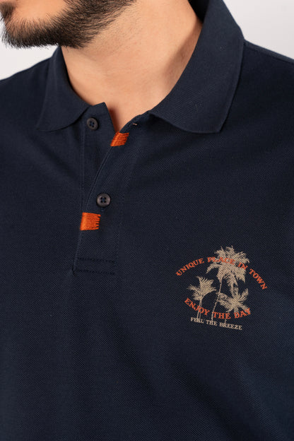 NAVY MINIMAL PALM POLO