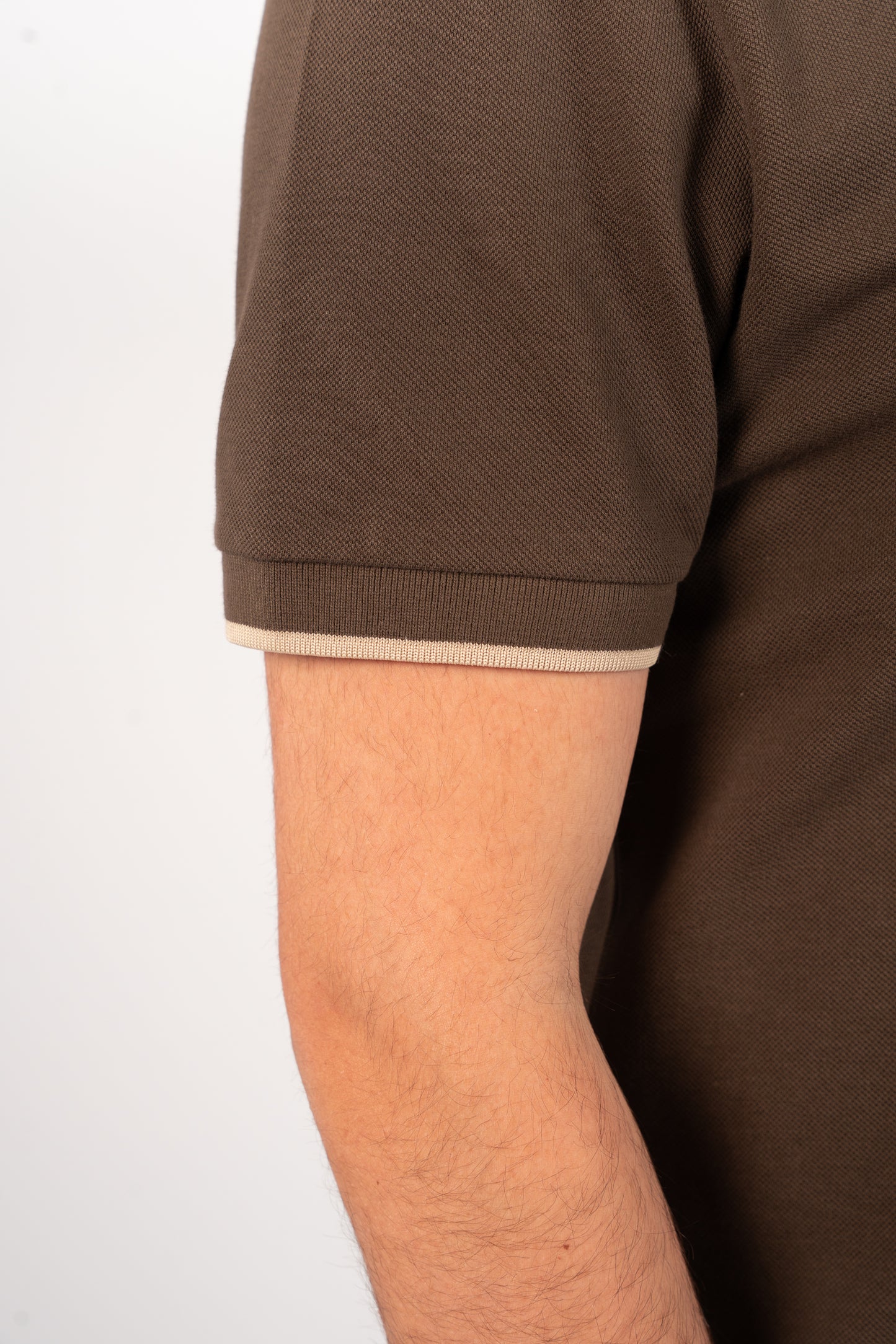 BROWN BEIGE LINE VNECK POLO