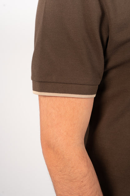 BROWN BEIGE LINE VNECK POLO