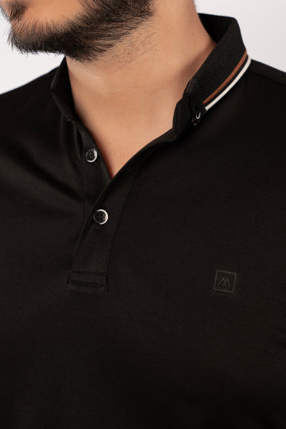 BLACK CASUAL COLLAR MERCERIZED POLO
