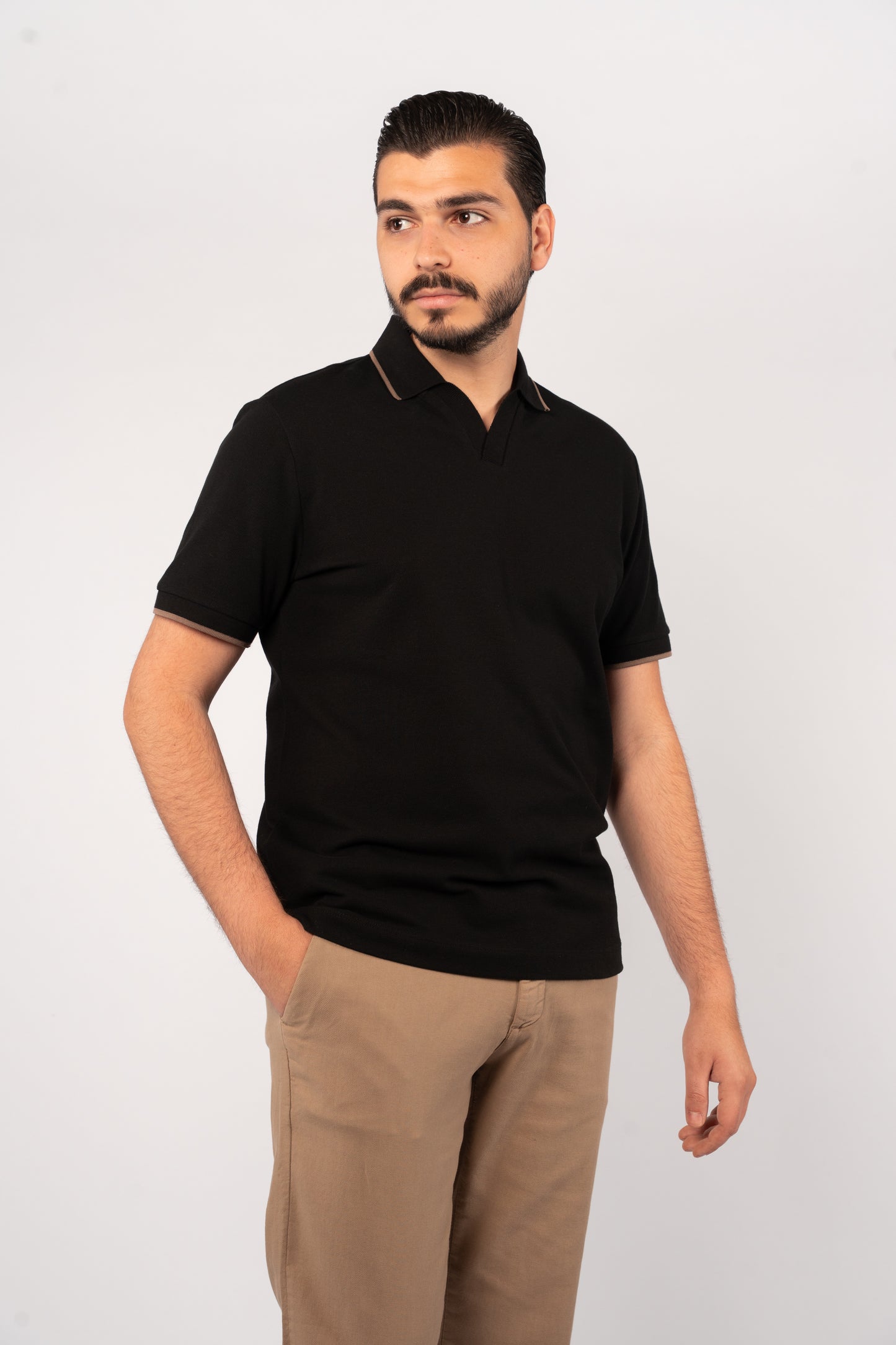 BLACK BROWN LINE VNECK POLO