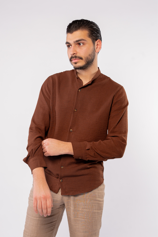BROWN DOUBLE GAUZE CHINESE SHIRT