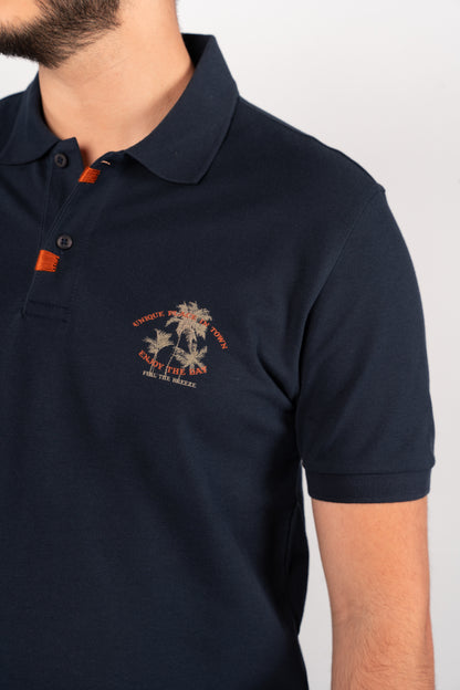NAVY MINIMAL PALM POLO