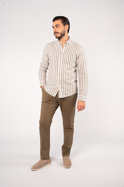 WHITE OLIVE LINE LINEN SHIRT