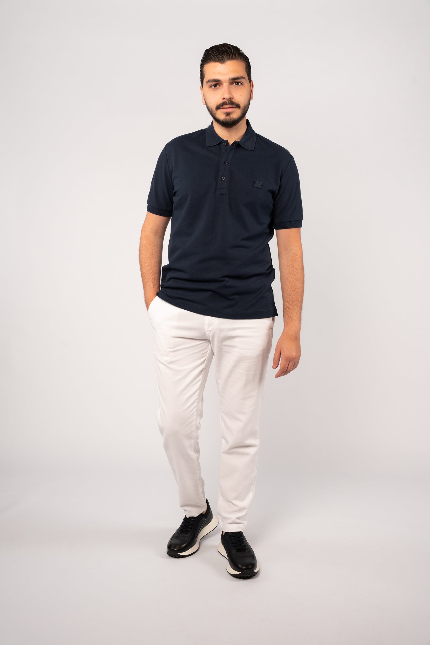 NAVY CASUAL BUTTON POLO