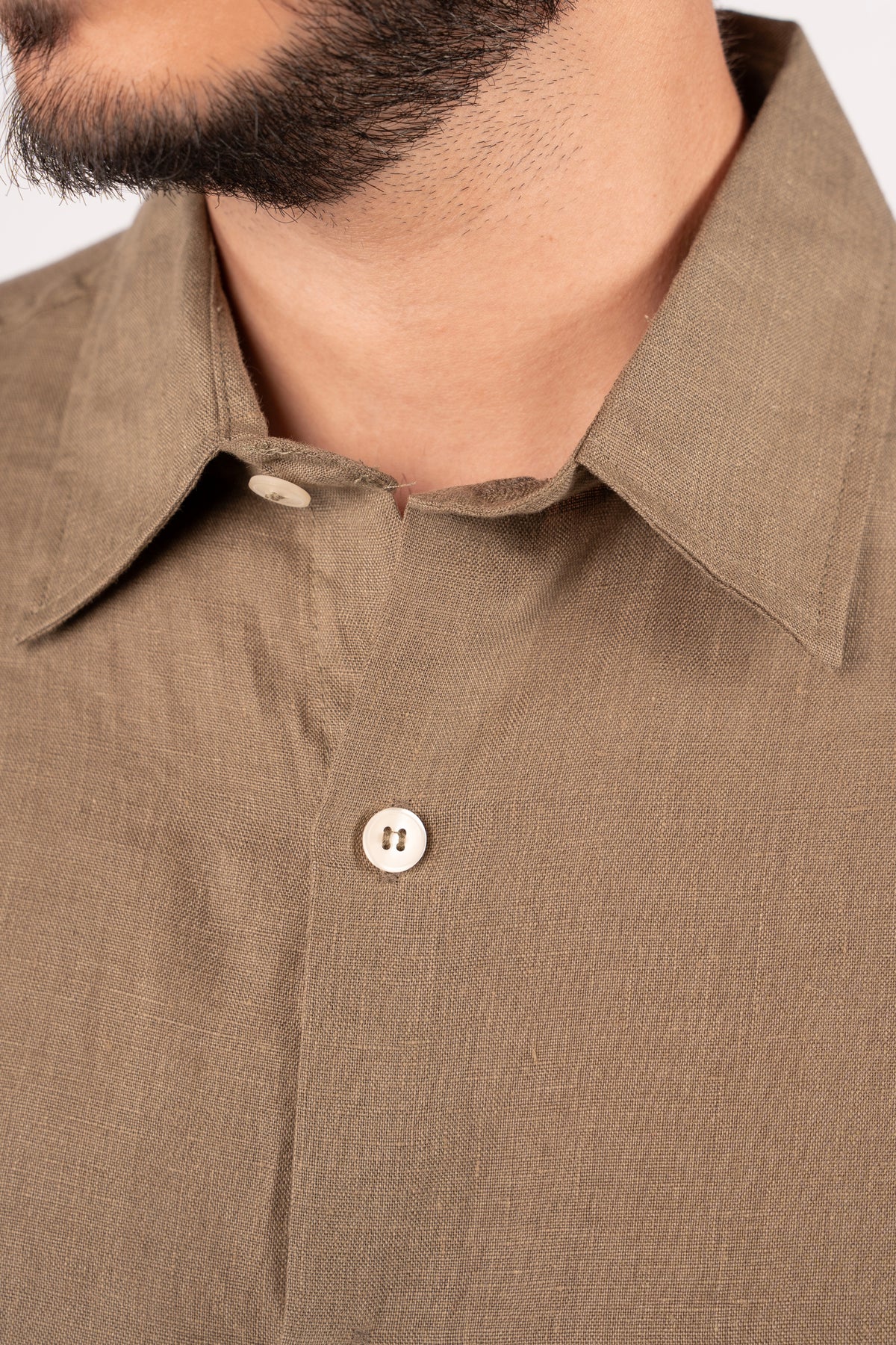 OLIVE HALF SLEEVE 100% LINEN SHIRT