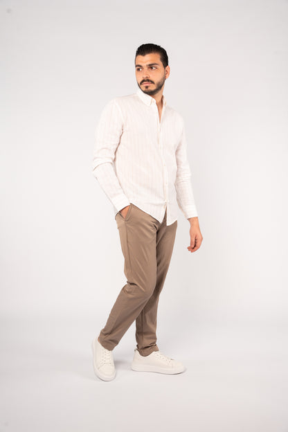 WHITE BEIGE LINE LINEN SHIRT