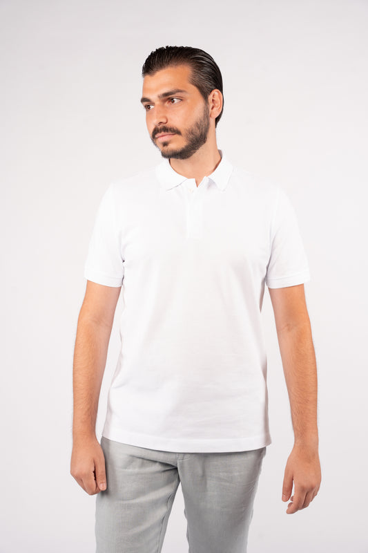WHITE 100% COTTON BUTTON POLO