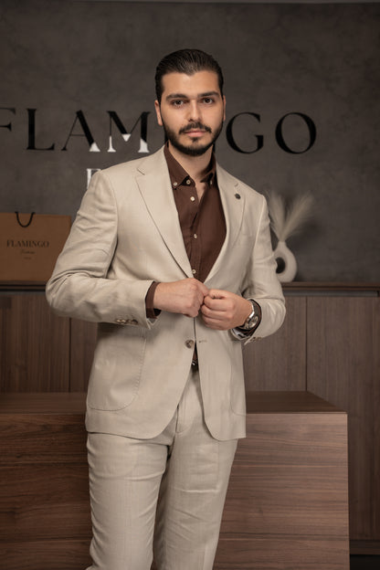 BEIGE CASUAL LINEN SUIT