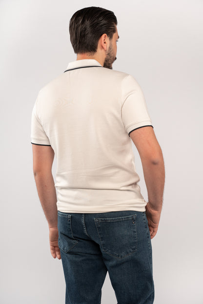 WHITE MIXED COLLAR ZIPPER POLO