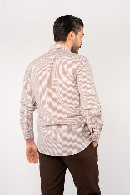BROWN LINED OXFORD SHIRT