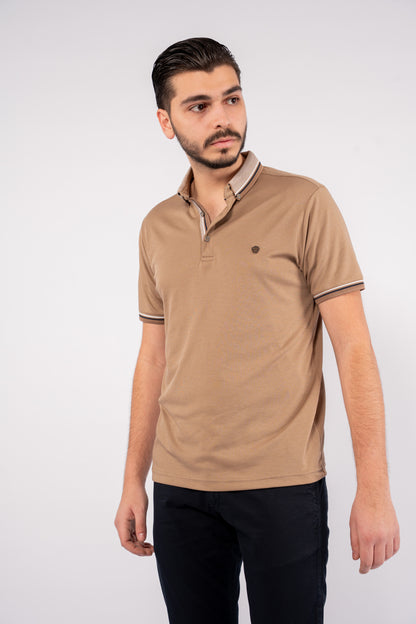 BEIGE MIXED COLLAR POLO
