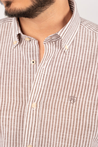 BROWN LINED OXFORD SHIRT