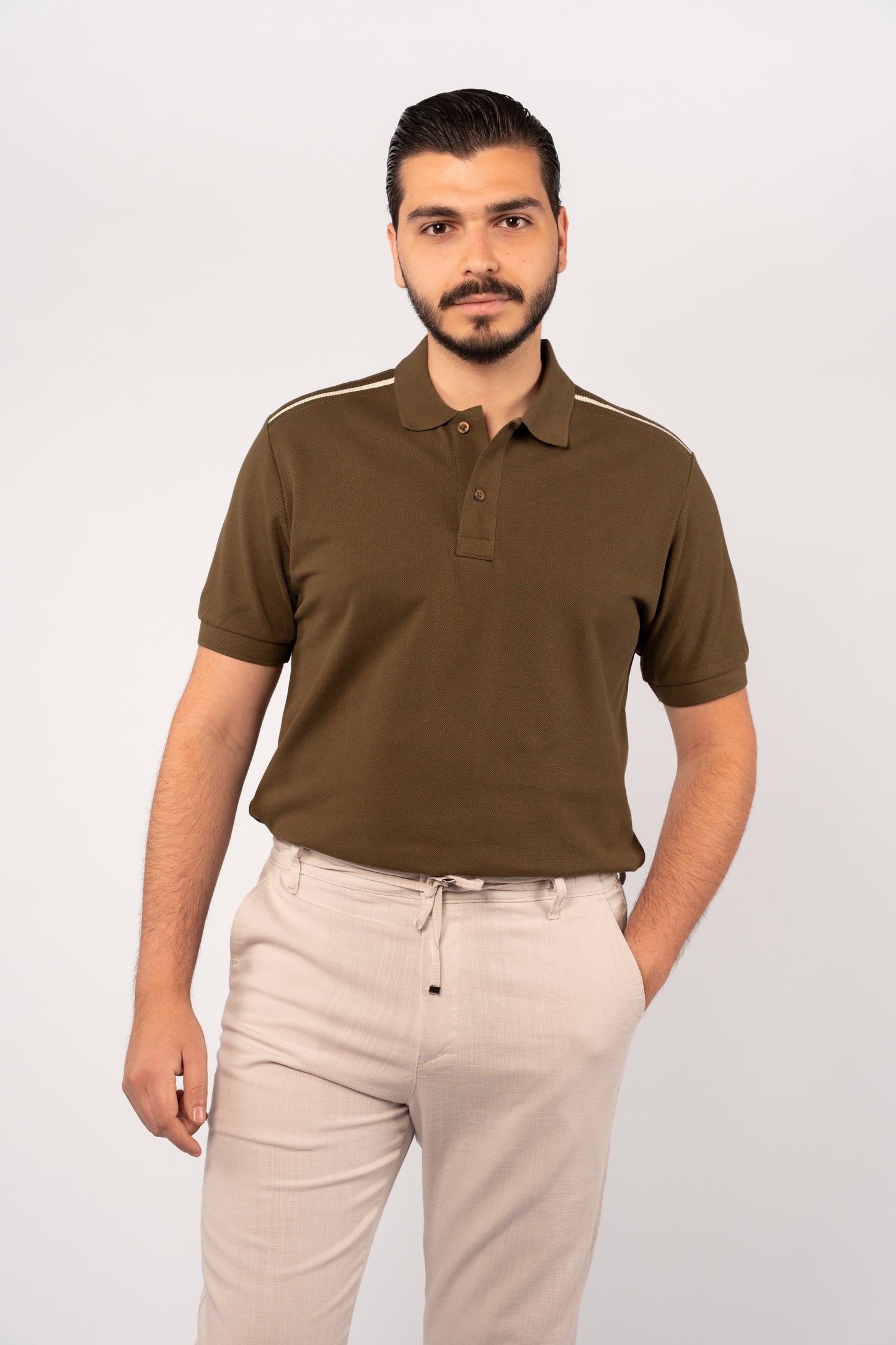 OLIVE CASUAL BUTTON POLO