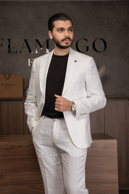WHITE CASUAL LINEN SUIT
