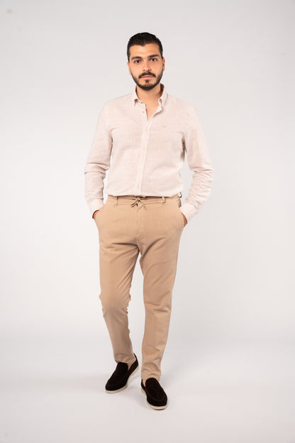BEIGE LINED OXFORD SHIRT