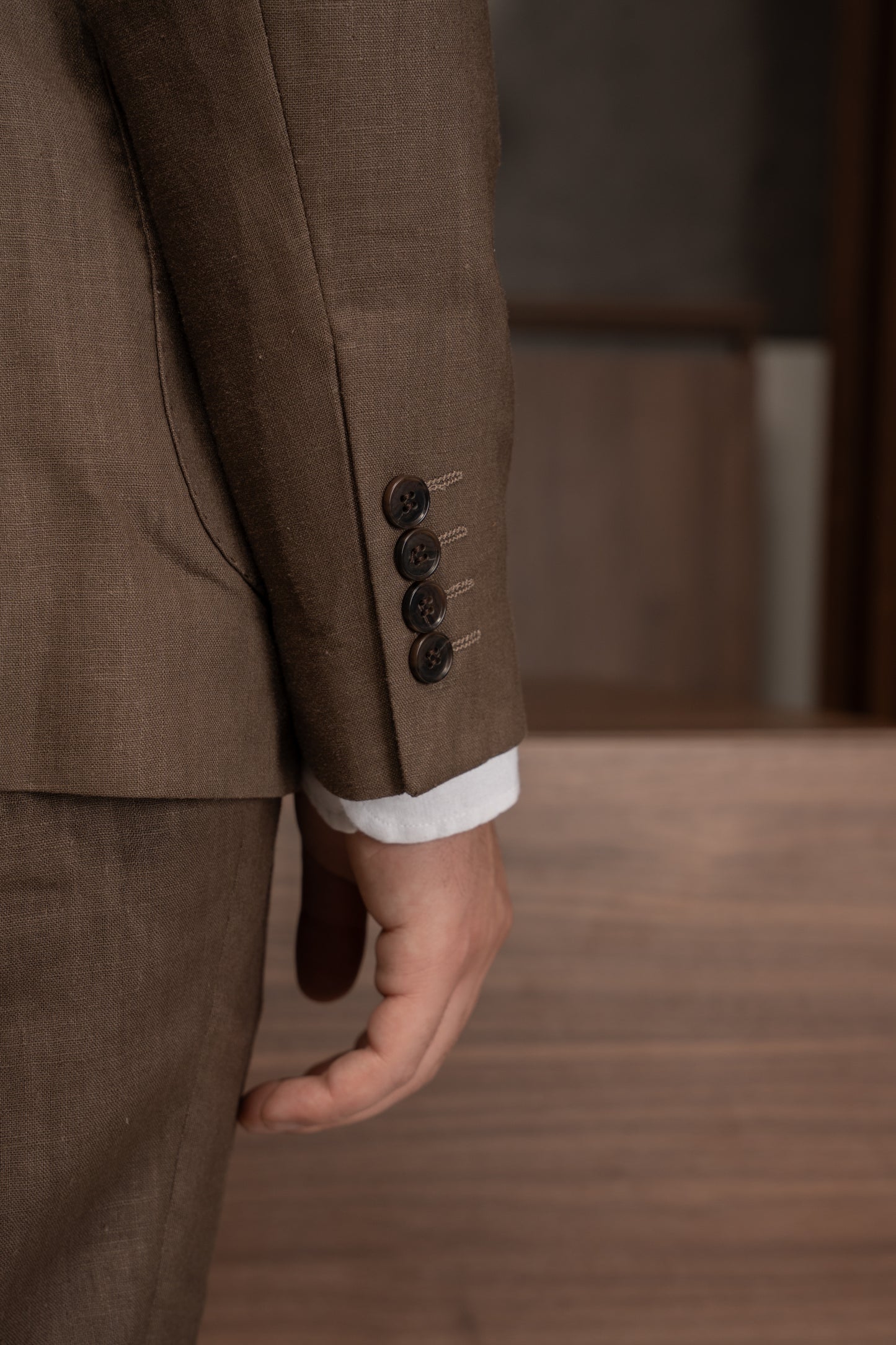 BROWN CASUAL LINEN SUIT