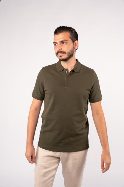OLIVE 100% COTTON BUTTON POLO