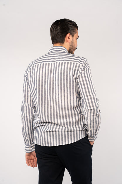 WHITE NAVY LINE LINEN SHIRT