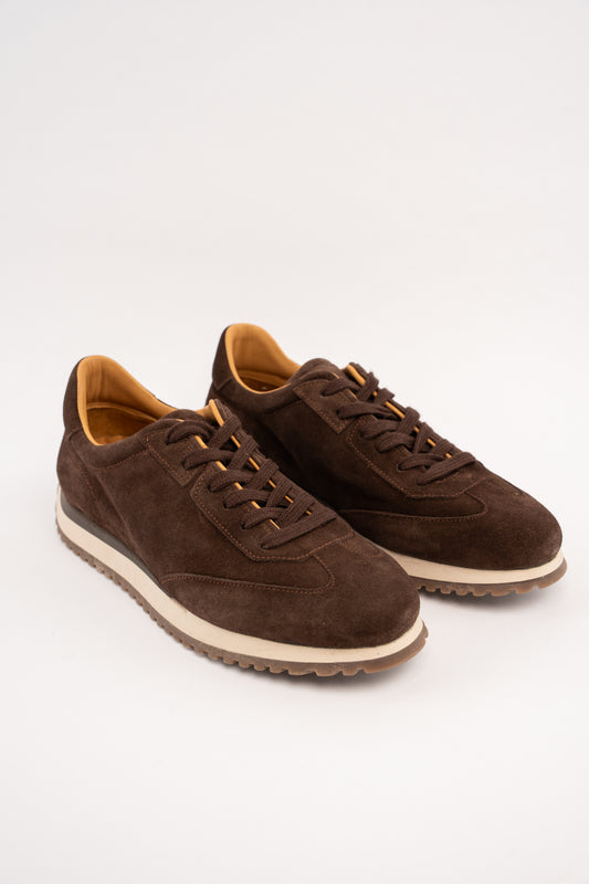 BROWN MILLED NAPPA SUEDE SNEAKER