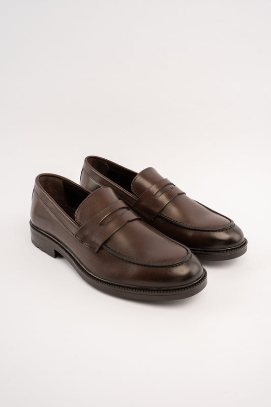 POINT BROWN LEATHER PENNY LOAFER