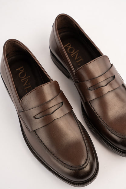 POINT BROWN LEATHER PENNY LOAFER