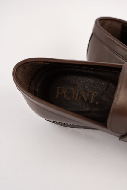 POINT BROWN LEATHER PENNY LOAFER