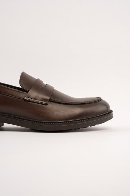 POINT BROWN LEATHER PENNY LOAFER