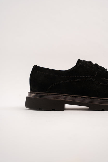 BLACK SUEDE HALF BROGUE