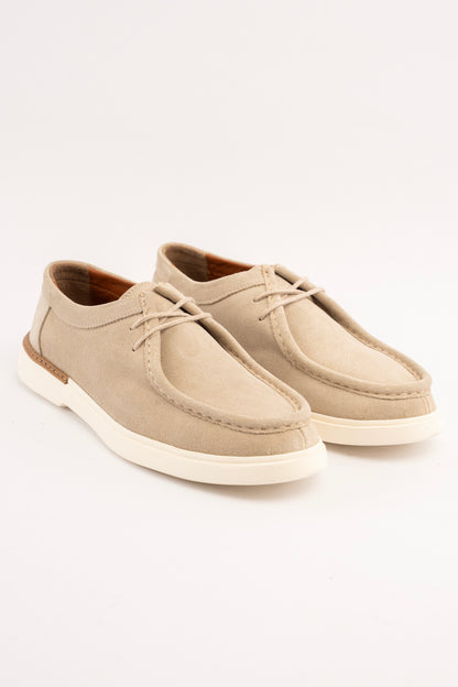 BEIGE SUEDE LEATHER MOC TOE SHOE