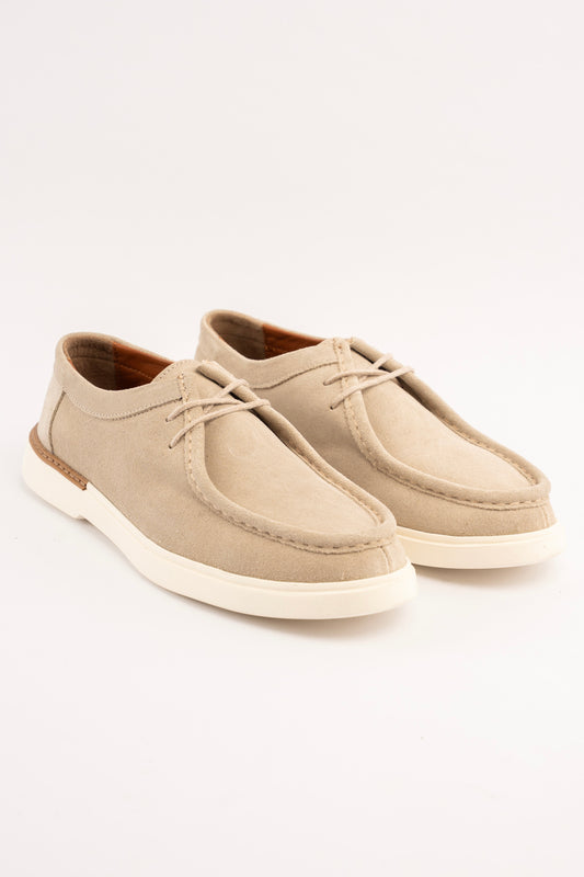 BEIGE SUEDE LEATHER MOC TOE SHOE