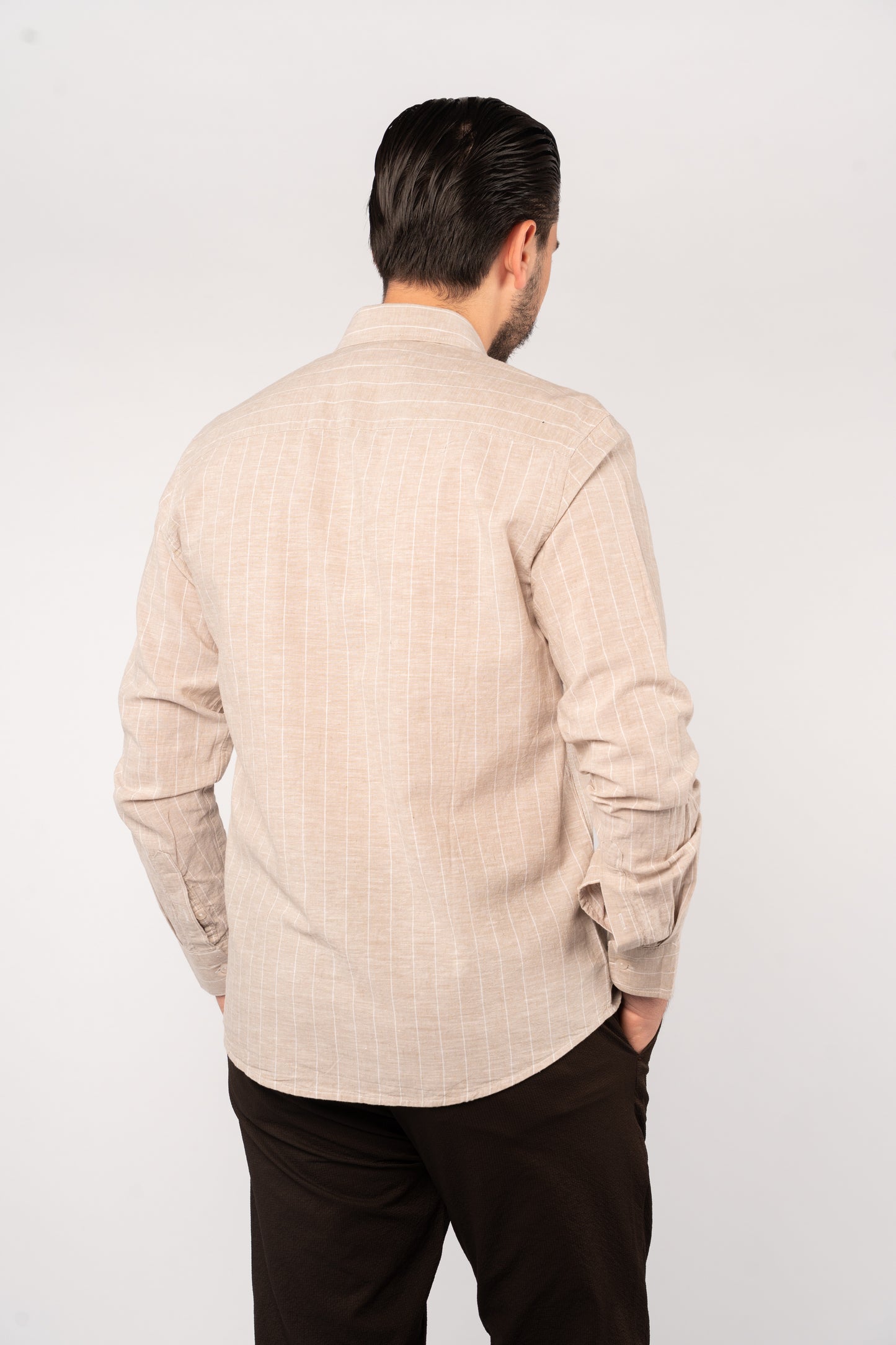 BEIGE WHITE LINE LINEN SHIRT