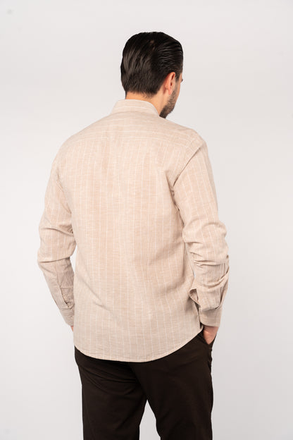 BEIGE WHITE LINE LINEN SHIRT