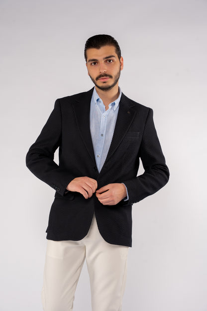 NAVY DIAGONAL TEXTURE BLAZER