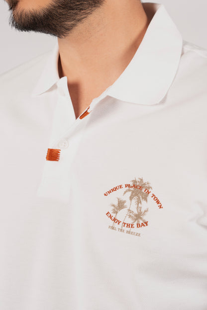 WHITE MINIMAL PALM POLO