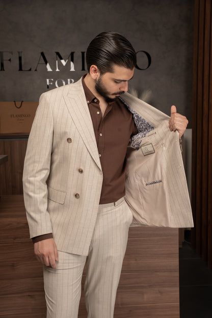 BEIGE LINED DOBETTI SUIT