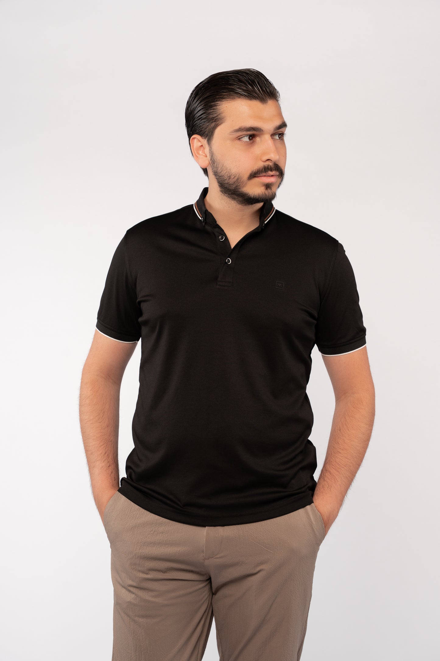 BLACK CASUAL COLLAR MERCERIZED POLO