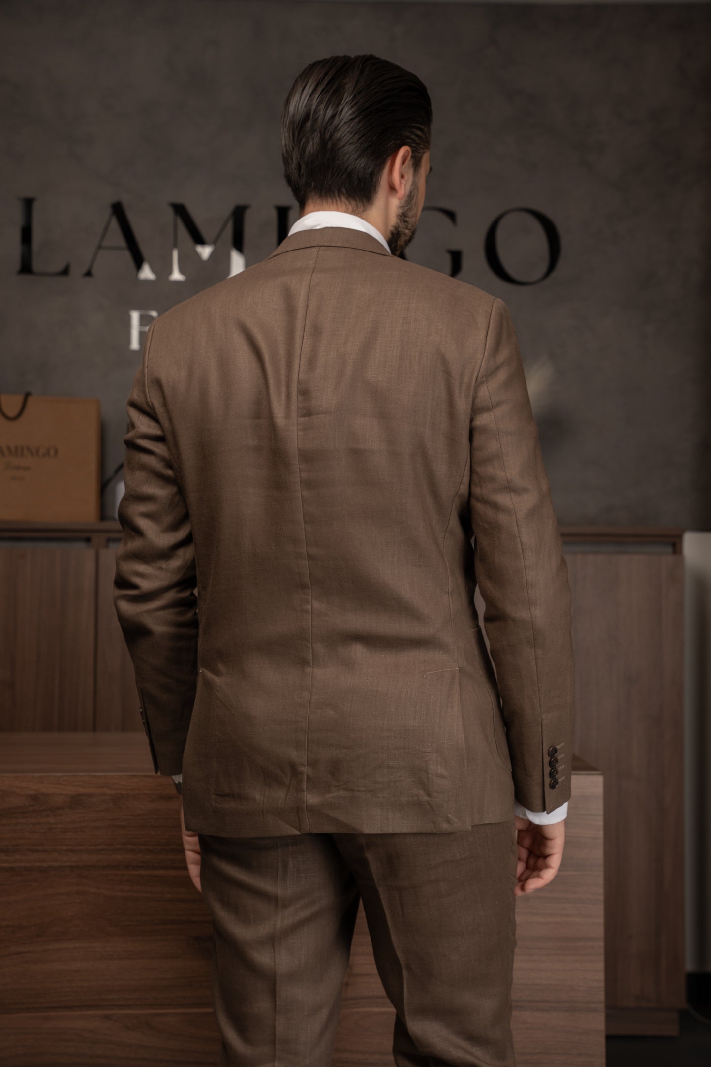 BROWN CASUAL LINEN SUIT