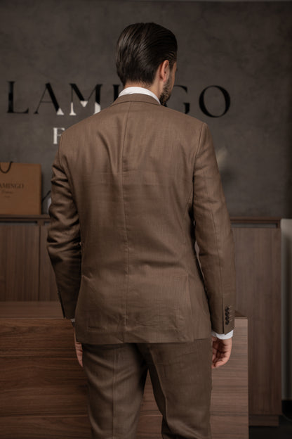 BROWN CASUAL LINEN SUIT