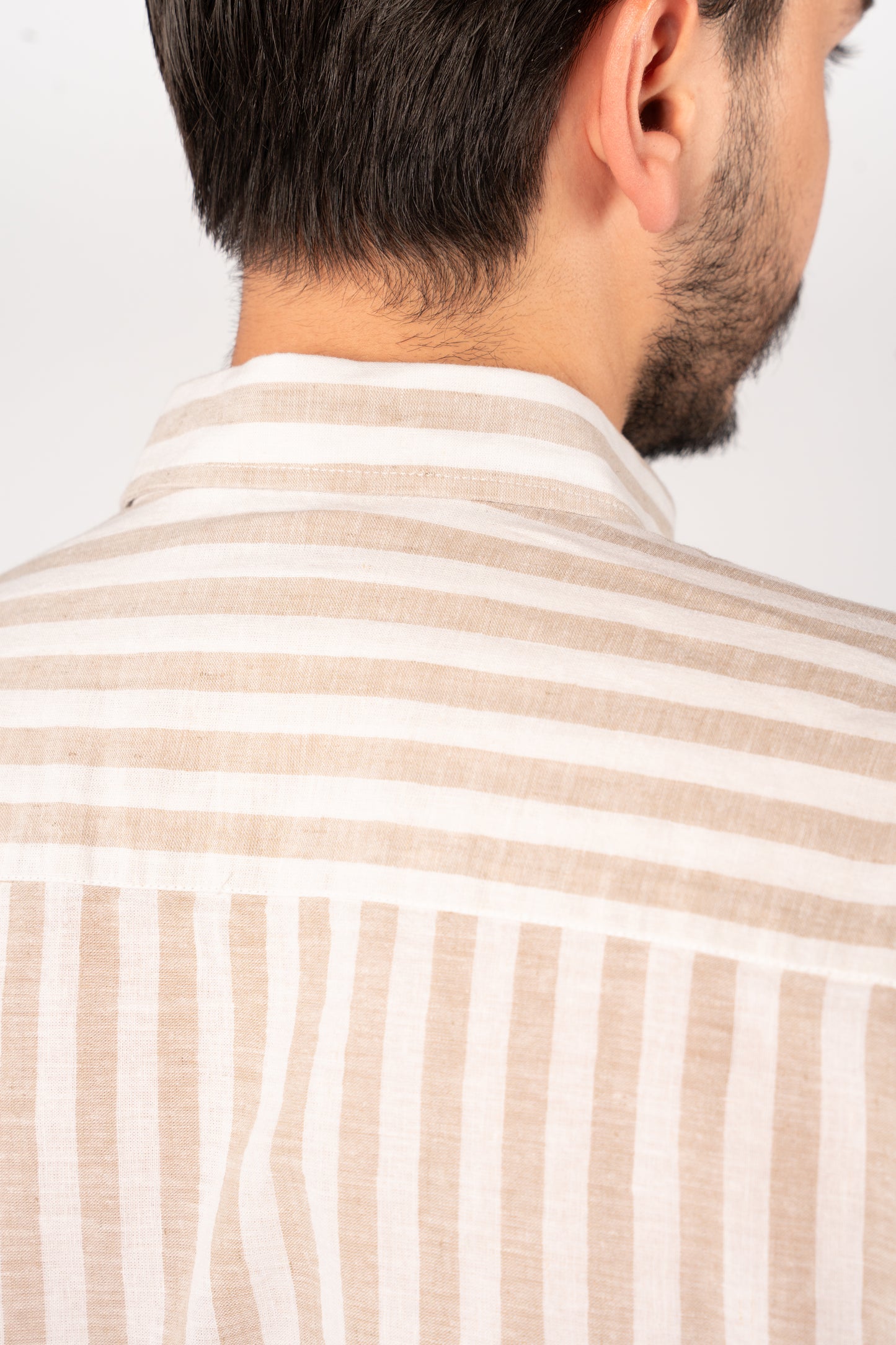 WHITE BEIGE LINE LINEN SHIRT