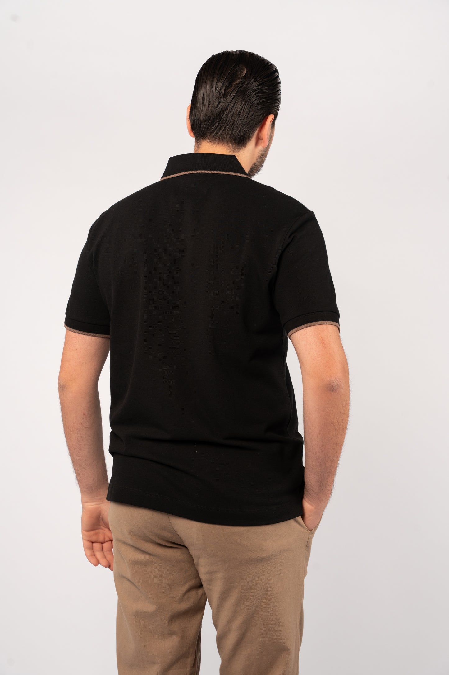 BLACK BROWN LINE VNECK POLO