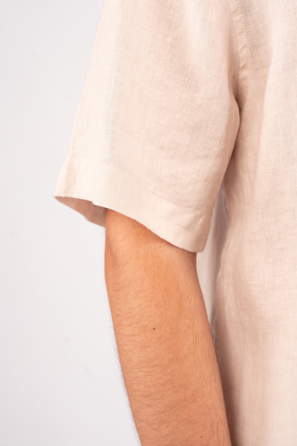 BEIGE HALF SLEEVE 100% LINEN SHIRT