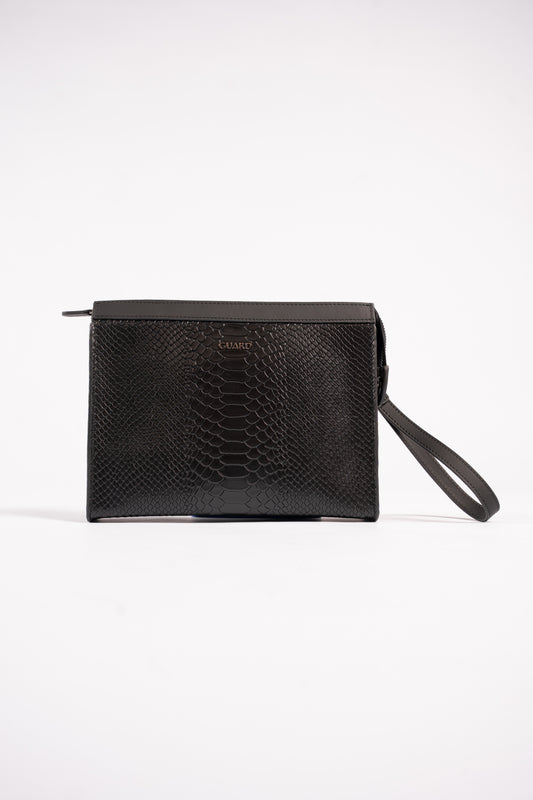 BLACK CROCODILE LEATHER CLUTCH BAG