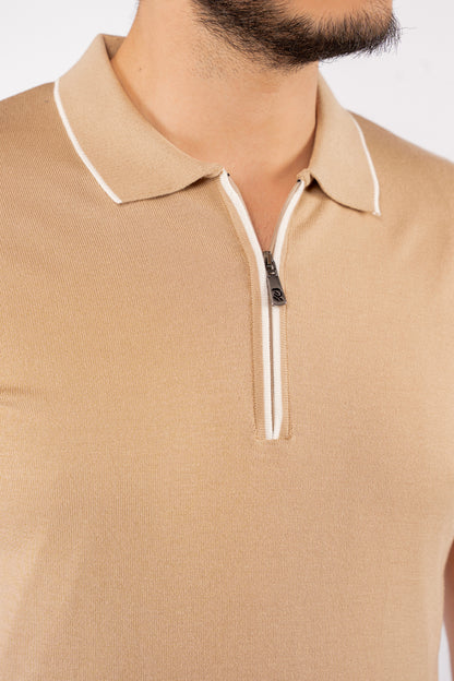 BEIGE WHITE LINE POLO
